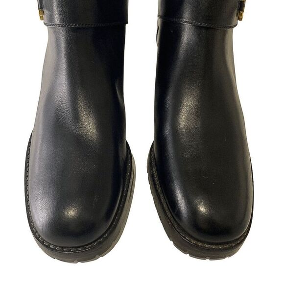 Gucci Tall Black Leather Pull On Riding Boots Size 7.5 Chunky Block Heel - Picture 4 of 12